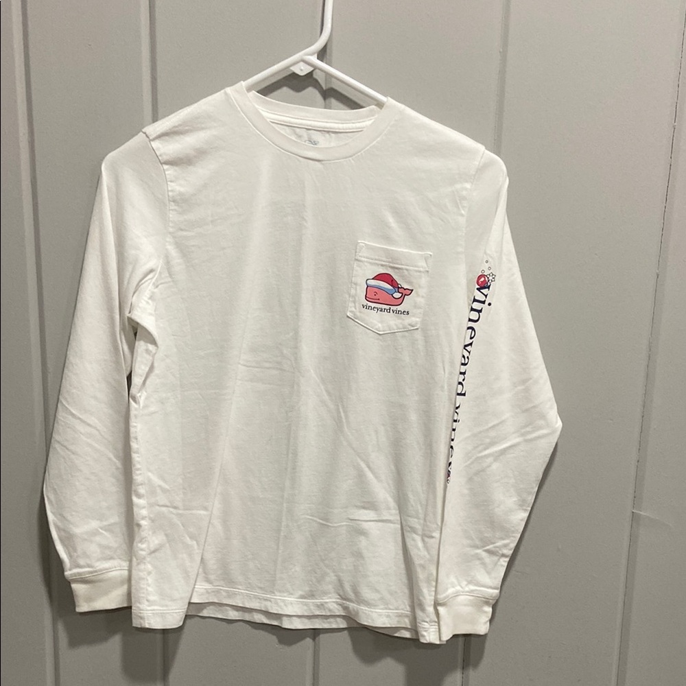 Vineyard Vines White Long Sleeve with Pink Whale Logo Boys M
